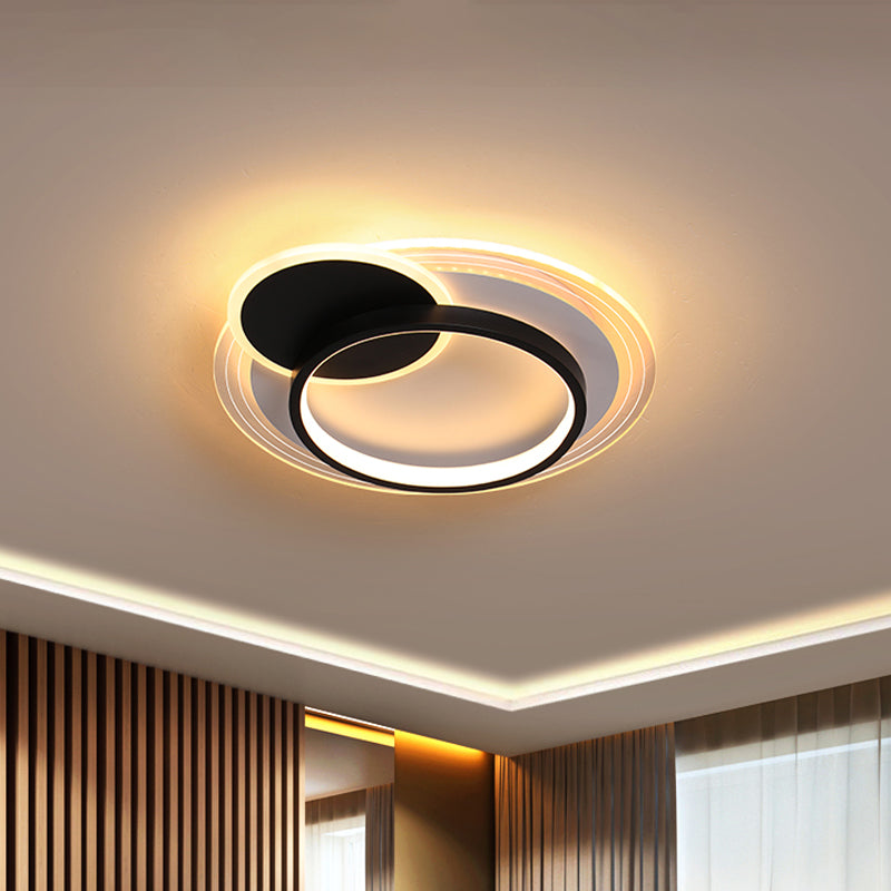 Dual-Round/Square Flush Mount Lamp Nordic Acrylic Black/White LED Ceiling Lighting in Warm/White Light for Hotel Black Round Clearhalo 'Ceiling Lights' 'Close To Ceiling Lights' 'Close to ceiling' 'Flush mount' Lighting' 1935144