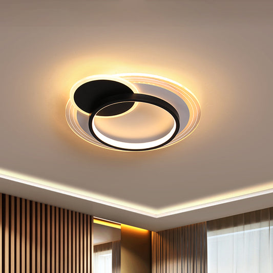 Dual-Round/Square Flush Mount Lamp Nordic Acrylic Black/White LED Ceiling Lighting in Warm/White Light for Hotel Black Round Clearhalo 'Ceiling Lights' 'Close To Ceiling Lights' 'Close to ceiling' 'Flush mount' Lighting' 1935144