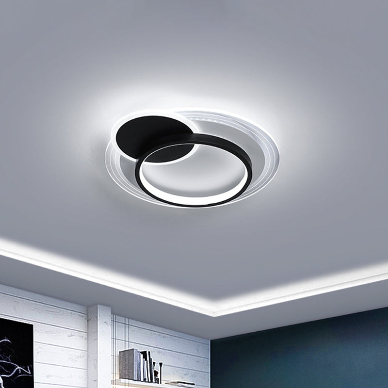 Dual-Round/Square Flush Mount Lamp Nordic Acrylic Black/White LED Ceiling Lighting in Warm/White Light for Hotel Clearhalo 'Ceiling Lights' 'Close To Ceiling Lights' 'Close to ceiling' 'Flush mount' Lighting' 1935145