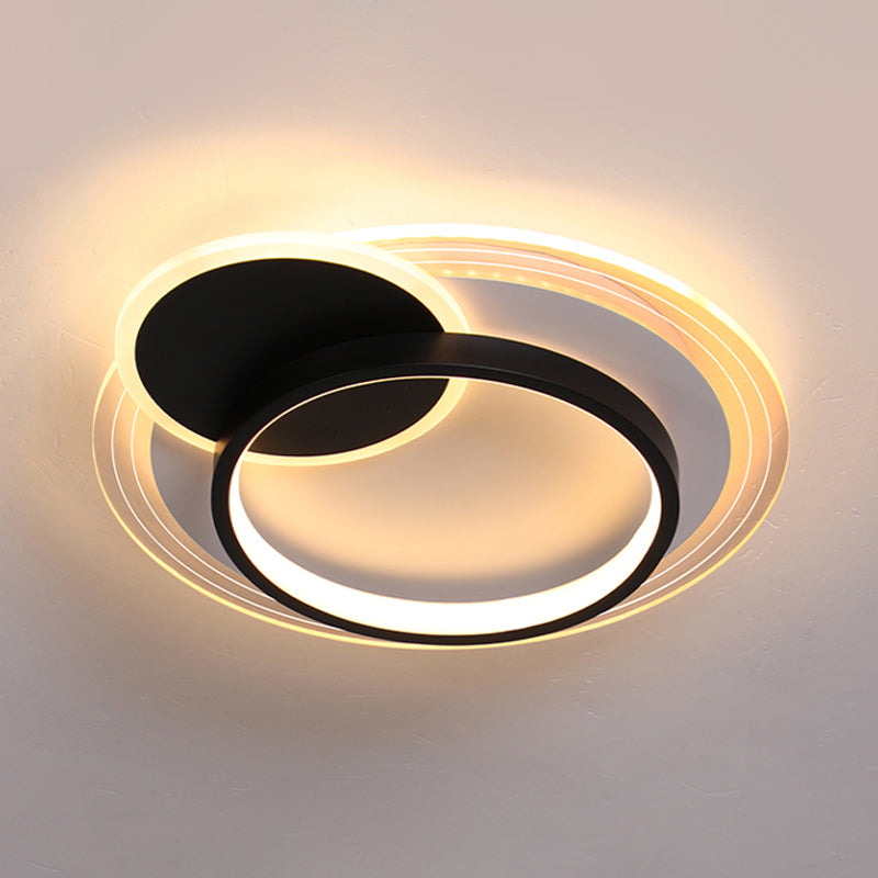 Dual-Round/Square Flush Mount Lamp Nordic Acrylic Black/White LED Ceiling Lighting in Warm/White Light for Hotel Clearhalo 'Ceiling Lights' 'Close To Ceiling Lights' 'Close to ceiling' 'Flush mount' Lighting' 1935147