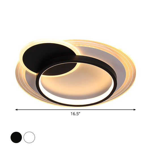 Dual-Round/Square Flush Mount Lamp Nordic Acrylic Black/White LED Ceiling Lighting in Warm/White Light for Hotel Clearhalo 'Ceiling Lights' 'Close To Ceiling Lights' 'Close to ceiling' 'Flush mount' Lighting' 1935148