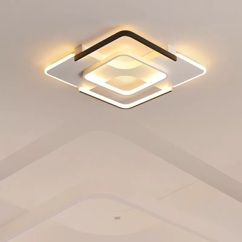 Minimalism LED Ceiling Flush Mount Black and White Square Flush Light with Acrylic Shade in Warm/White/3 Color Light, 16"/19.5" Wide White Clearhalo 'Ceiling Lights' 'Close To Ceiling Lights' 'Close to ceiling' 'Flush mount' Lighting' 1935160