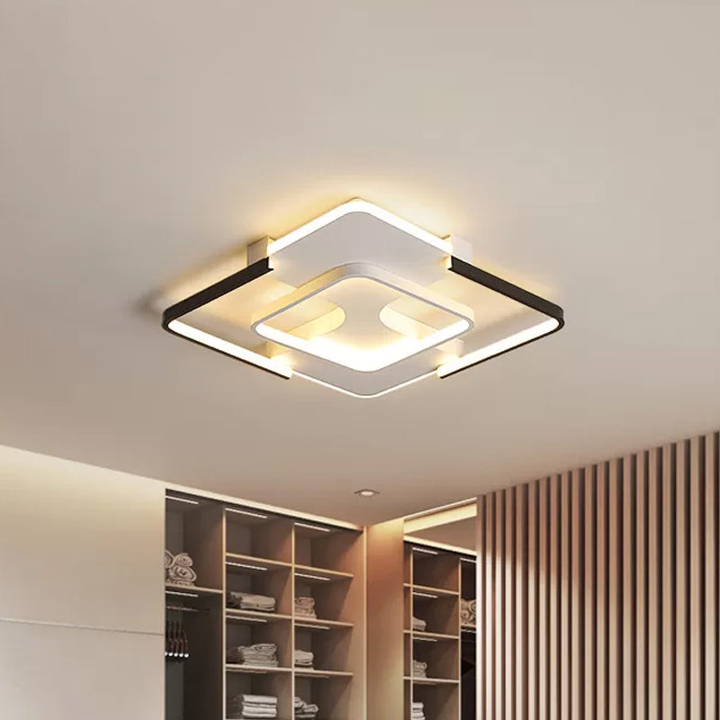 Minimalism LED Ceiling Flush Mount Black and White Square Flush Light with Acrylic Shade in Warm/White/3 Color Light, 16"/19.5" Wide Clearhalo 'Ceiling Lights' 'Close To Ceiling Lights' 'Close to ceiling' 'Flush mount' Lighting' 1935161