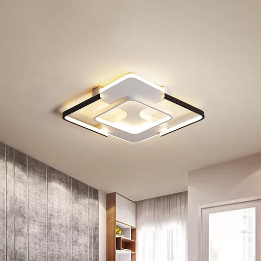 Minimalism LED Ceiling Flush Mount Black and White Square Flush Light with Acrylic Shade in Warm/White/3 Color Light, 16"/19.5" Wide Clearhalo 'Ceiling Lights' 'Close To Ceiling Lights' 'Close to ceiling' 'Flush mount' Lighting' 1935162