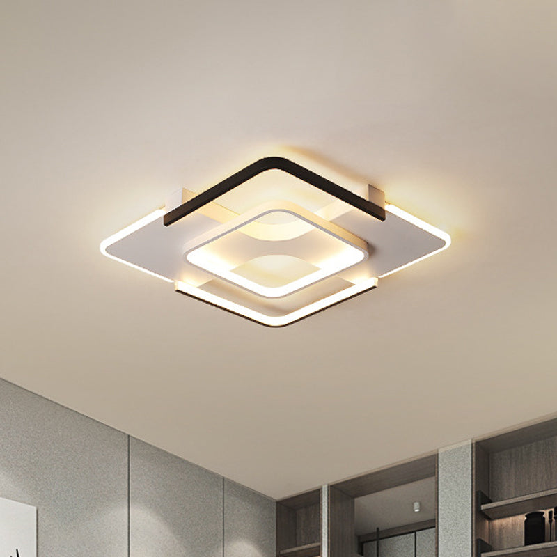 Minimalism LED Ceiling Flush Mount Black and White Square Flush Light with Acrylic Shade in Warm/White/3 Color Light, 16"/19.5" Wide Clearhalo 'Ceiling Lights' 'Close To Ceiling Lights' 'Close to ceiling' 'Flush mount' Lighting' 1935163