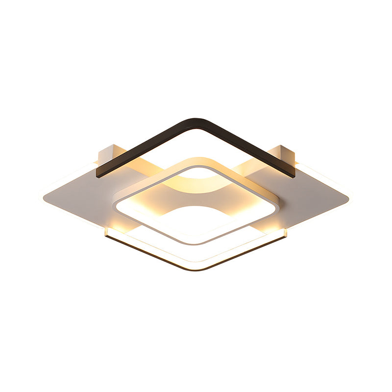 Minimalism LED Ceiling Flush Mount Black and White Square Flush Light with Acrylic Shade in Warm/White/3 Color Light, 16"/19.5" Wide Clearhalo 'Ceiling Lights' 'Close To Ceiling Lights' 'Close to ceiling' 'Flush mount' Lighting' 1935164