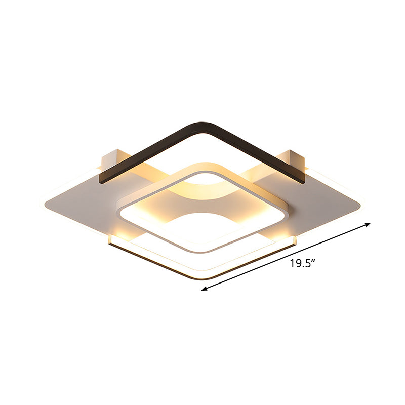 Minimalism LED Ceiling Flush Mount Black and White Square Flush Light with Acrylic Shade in Warm/White/3 Color Light, 16"/19.5" Wide Clearhalo 'Ceiling Lights' 'Close To Ceiling Lights' 'Close to ceiling' 'Flush mount' Lighting' 1935166