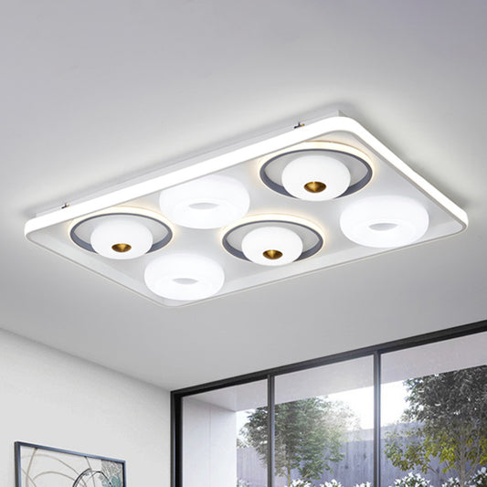 Square/Rectangle LED Ceiling Flush Modern Style Acrylic White Flush Mount Lamp with Donut Design White Rectangle Clearhalo 'Ceiling Lights' 'Close To Ceiling Lights' 'Close to ceiling' 'Flush mount' Lighting' 1935178