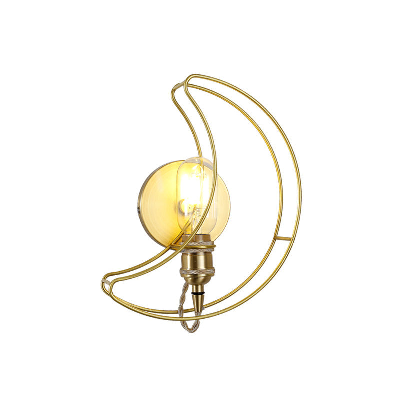 Modern Wire Frame Wall Sconce One Bulb Metallic Wall Light in Gold for Baby Room Bathroom Clearhalo 'Wall Lamps & Sconces' 'Wall Lights' Lighting' 193518