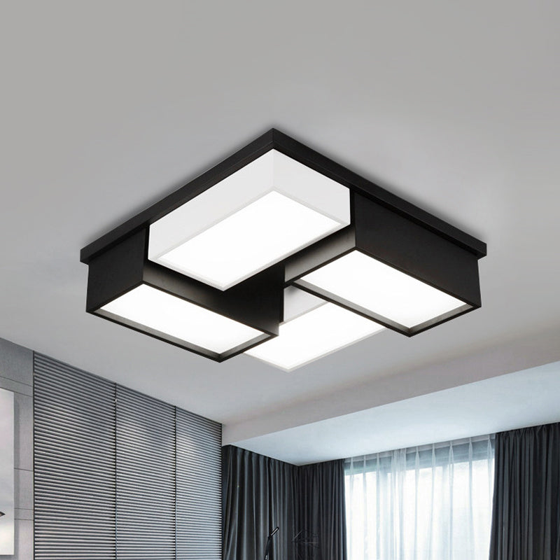 Square/Rectangle Close to Ceiling Light Contemporary Metal Living Room Block LED Flush Mount Fixture in Black and White Black Square Clearhalo 'Ceiling Lights' 'Close To Ceiling Lights' 'Close to ceiling' 'Flush mount' Lighting' 1935193