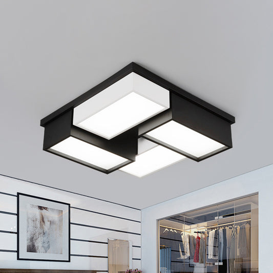 Square/Rectangle Close to Ceiling Light Contemporary Metal Living Room Block LED Flush Mount Fixture in Black and White Clearhalo 'Ceiling Lights' 'Close To Ceiling Lights' 'Close to ceiling' 'Flush mount' Lighting' 1935194