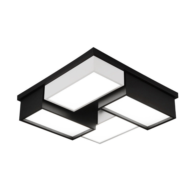 Square/Rectangle Close to Ceiling Light Contemporary Metal Living Room Block LED Flush Mount Fixture in Black and White Clearhalo 'Ceiling Lights' 'Close To Ceiling Lights' 'Close to ceiling' 'Flush mount' Lighting' 1935195