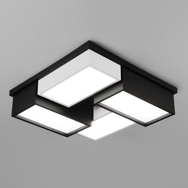 Square/Rectangle Close to Ceiling Light Contemporary Metal Living Room Block LED Flush Mount Fixture in Black and White Clearhalo 'Ceiling Lights' 'Close To Ceiling Lights' 'Close to ceiling' 'Flush mount' Lighting' 1935196