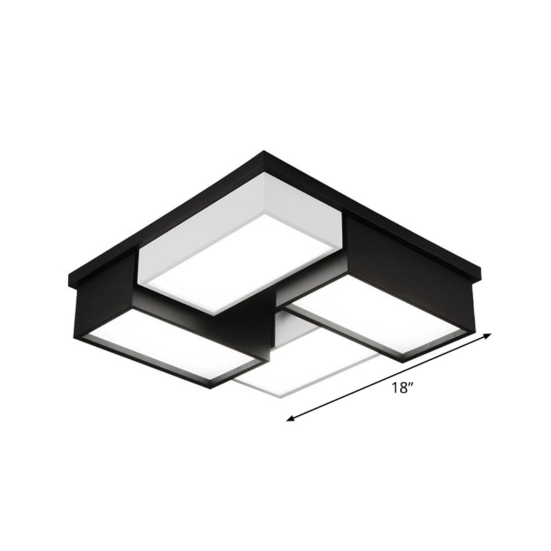 Square/Rectangle Close to Ceiling Light Contemporary Metal Living Room Block LED Flush Mount Fixture in Black and White Clearhalo 'Ceiling Lights' 'Close To Ceiling Lights' 'Close to ceiling' 'Flush mount' Lighting' 1935197