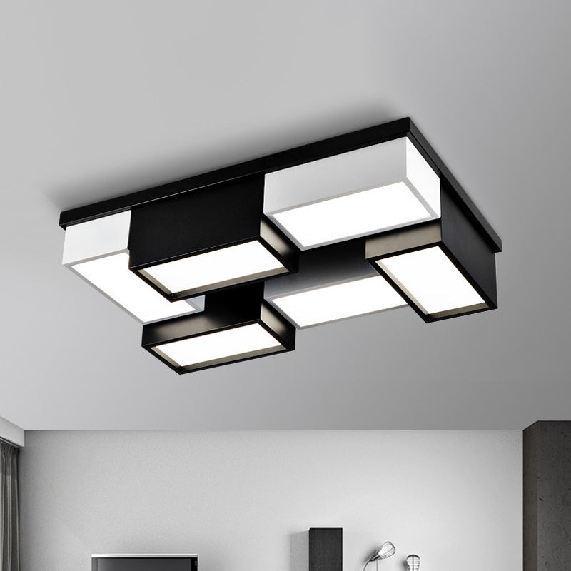 Square/Rectangle Close to Ceiling Light Contemporary Metal Living Room Block LED Flush Mount Fixture in Black and White Black Rectangle Clearhalo 'Ceiling Lights' 'Close To Ceiling Lights' 'Close to ceiling' 'Flush mount' Lighting' 1935198