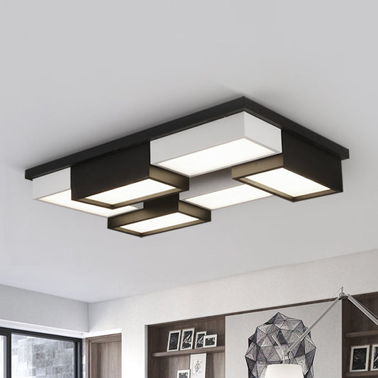 Square/Rectangle Close to Ceiling Light Contemporary Metal Living Room Block LED Flush Mount Fixture in Black and White Clearhalo 'Ceiling Lights' 'Close To Ceiling Lights' 'Close to ceiling' 'Flush mount' Lighting' 1935199