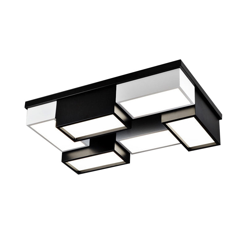 Square/Rectangle Close to Ceiling Light Contemporary Metal Living Room Block LED Flush Mount Fixture in Black and White Clearhalo 'Ceiling Lights' 'Close To Ceiling Lights' 'Close to ceiling' 'Flush mount' Lighting' 1935200