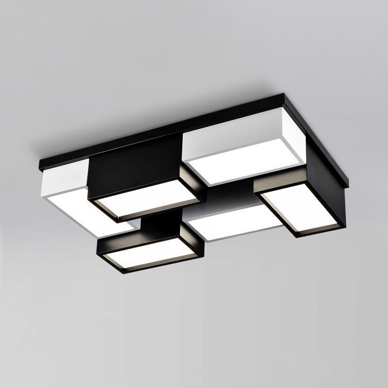 Square/Rectangle Close to Ceiling Light Contemporary Metal Living Room Block LED Flush Mount Fixture in Black and White Clearhalo 'Ceiling Lights' 'Close To Ceiling Lights' 'Close to ceiling' 'Flush mount' Lighting' 1935201