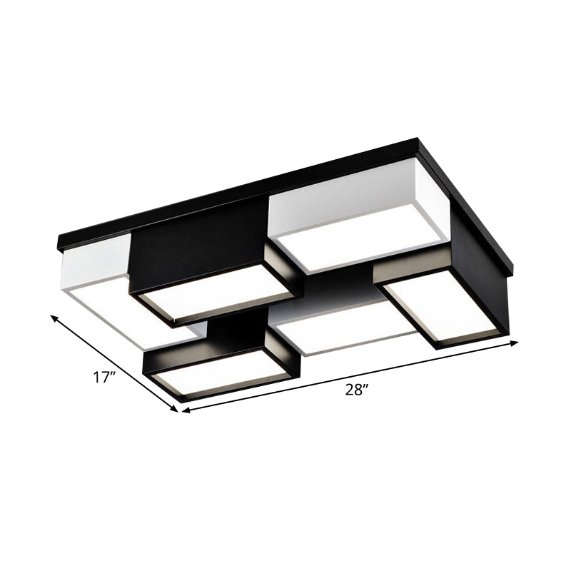 Square/Rectangle Close to Ceiling Light Contemporary Metal Living Room Block LED Flush Mount Fixture in Black and White Clearhalo 'Ceiling Lights' 'Close To Ceiling Lights' 'Close to ceiling' 'Flush mount' Lighting' 1935202