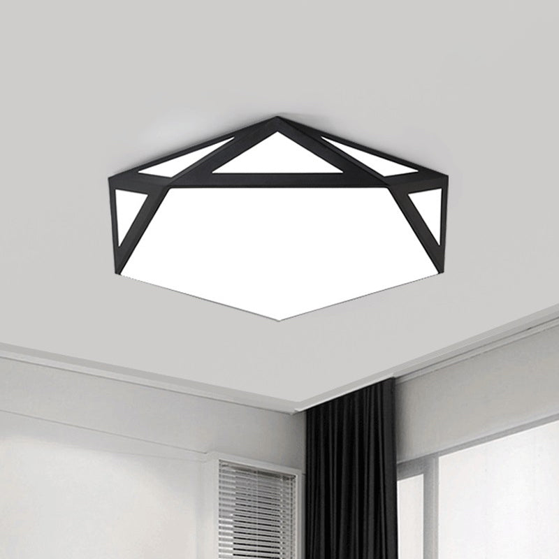 16.5"/20.5" W Foyer LED Flush Ceiling Light Modern Black/White Flush-Mount Light Fixture with Pentagon Acrylic Shade Clearhalo 'Ceiling Lights' 'Close To Ceiling Lights' 'Close to ceiling' 'Flush mount' Lighting' 1935204