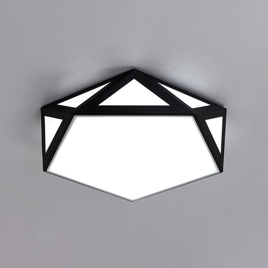 16.5"/20.5" W Foyer LED Flush Ceiling Light Modern Black/White Flush-Mount Light Fixture with Pentagon Acrylic Shade Clearhalo 'Ceiling Lights' 'Close To Ceiling Lights' 'Close to ceiling' 'Flush mount' Lighting' 1935206