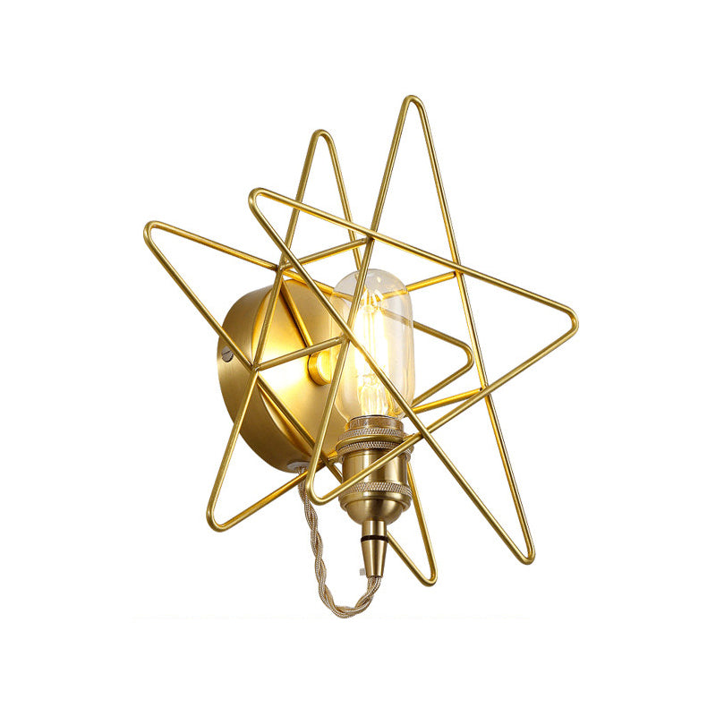 Modern Wire Frame Wall Sconce One Bulb Metallic Wall Light in Gold for Baby Room Bathroom Clearhalo 'Wall Lamps & Sconces' 'Wall Lights' Lighting' 193521