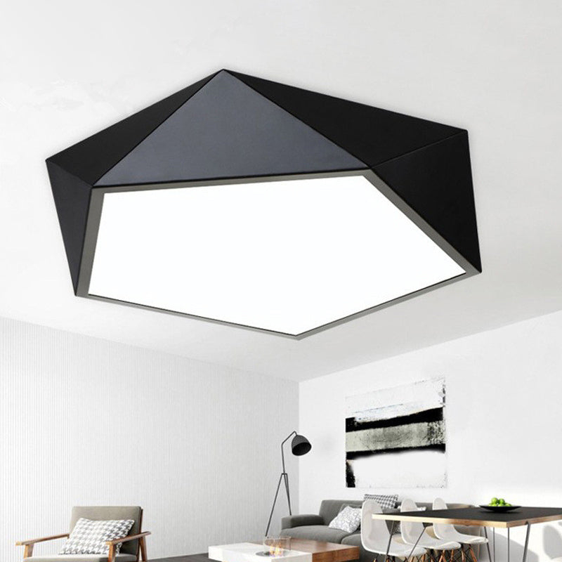 Black/White Faceted Pentacle Ceiling Lamp Nordic 16.5"/20.5" Wide LED Acrylic Flush Mount Lighting in Warm/White Light Black Clearhalo 'Ceiling Lights' 'Close To Ceiling Lights' 'Close to ceiling' 'Flush mount' Lighting' 1935213