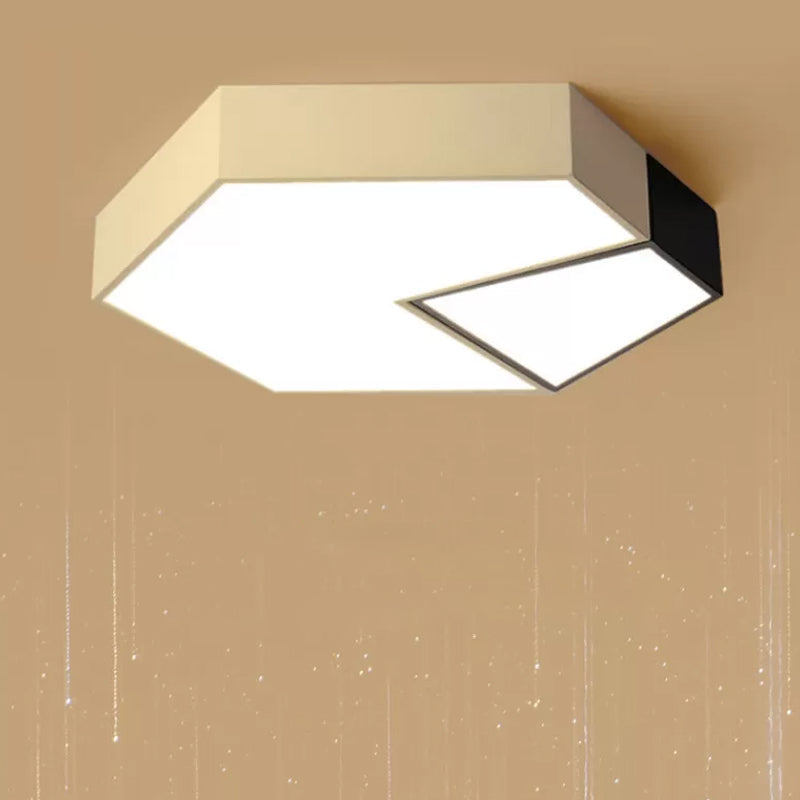 15"/19" W Hexagonal LED Ceiling Fixture Modern Metal Black and White Color-Block Flush Mount in White/3 Color Light White Clearhalo 'Ceiling Lights' 'Close To Ceiling Lights' 'Close to ceiling' 'Flush mount' Lighting' 1935229