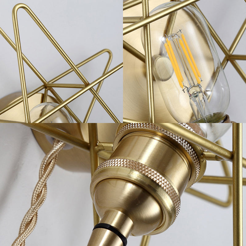 Modern Wire Frame Wall Sconce One Bulb Metallic Wall Light in Gold for Baby Room Bathroom Clearhalo 'Wall Lamps & Sconces' 'Wall Lights' Lighting' 193523