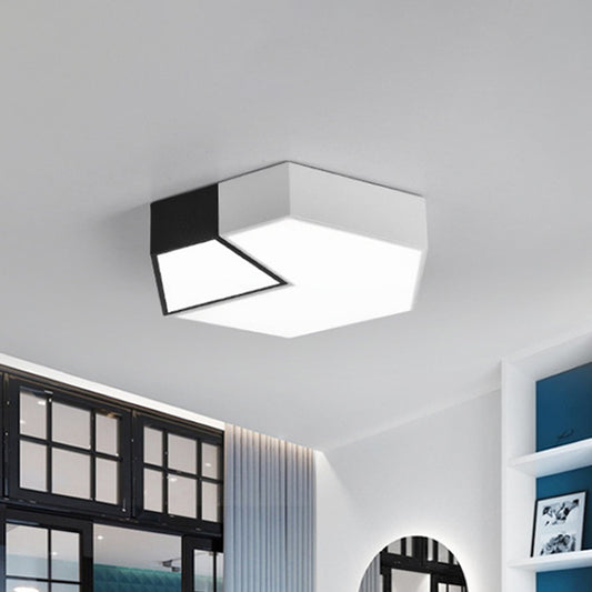 15"/19" W Hexagonal LED Ceiling Fixture Modern Metal Black and White Color-Block Flush Mount in White/3 Color Light Clearhalo 'Ceiling Lights' 'Close To Ceiling Lights' 'Close to ceiling' 'Flush mount' Lighting' 1935230