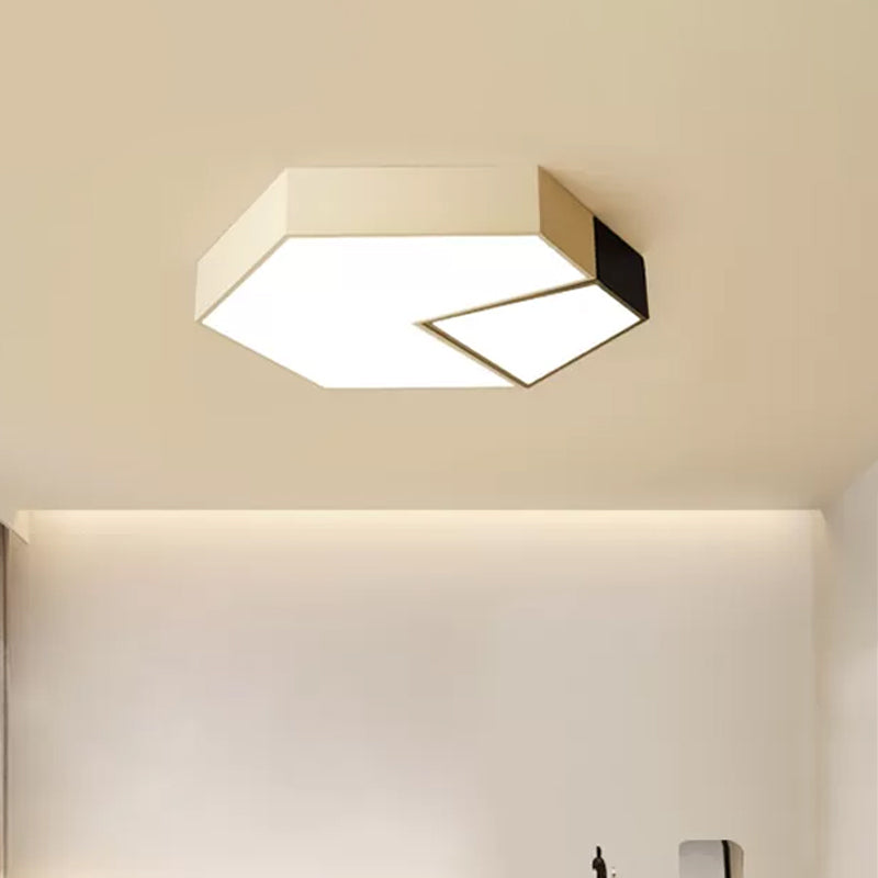 15"/19" W Hexagonal LED Ceiling Fixture Modern Metal Black and White Color-Block Flush Mount in White/3 Color Light Clearhalo 'Ceiling Lights' 'Close To Ceiling Lights' 'Close to ceiling' 'Flush mount' Lighting' 1935231