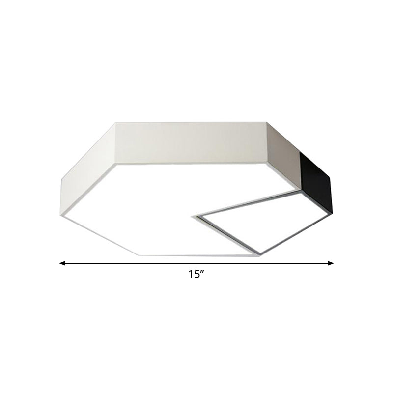 15"/19" W Hexagonal LED Ceiling Fixture Modern Metal Black and White Color-Block Flush Mount in White/3 Color Light Clearhalo 'Ceiling Lights' 'Close To Ceiling Lights' 'Close to ceiling' 'Flush mount' Lighting' 1935234