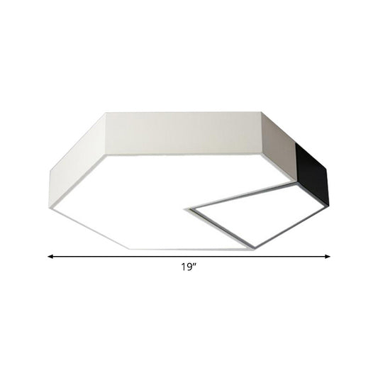 15"/19" W Hexagonal LED Ceiling Fixture Modern Metal Black and White Color-Block Flush Mount in White/3 Color Light Clearhalo 'Ceiling Lights' 'Close To Ceiling Lights' 'Close to ceiling' 'Flush mount' Lighting' 1935235