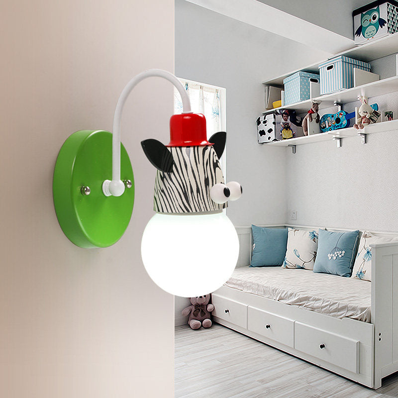 Modern Lovely Zebra Sconce Light Single Head Metal Wall Lamp for Kid Bedroom Green 1.0 Clearhalo 'Wall Lamps & Sconces' 'Wall Lights' Lighting' 193524