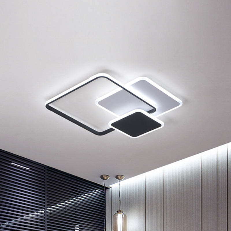 3-Layer Square Acrylic Flushmount Contemporary Black and White LED Ceiling Lighting in Warm/White/3 Color Light, 19.5"/23.5" Wide Clearhalo 'Ceiling Lights' 'Close To Ceiling Lights' 'Close to ceiling' 'Flush mount' Lighting' 1935243