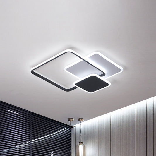 3-Layer Square Acrylic Flushmount Contemporary Black and White LED Ceiling Lighting in Warm/White/3 Color Light, 19.5"/23.5" Wide Clearhalo 'Ceiling Lights' 'Close To Ceiling Lights' 'Close to ceiling' 'Flush mount' Lighting' 1935243