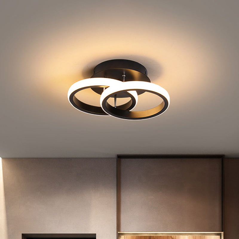 Round/Square/Moon Small Ceiling Lamp Modern Metal Black/White LED Semi Flush Mount Lighting for Corridor Black Round Clearhalo 'Ceiling Lights' 'Close To Ceiling Lights' 'Close to ceiling' 'Semi-flushmount' Lighting' 1935266