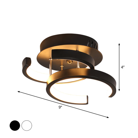 Round/Square/Moon Small Ceiling Lamp Modern Metal Black/White LED Semi Flush Mount Lighting for Corridor Clearhalo 'Ceiling Lights' 'Close To Ceiling Lights' 'Close to ceiling' 'Semi-flushmount' Lighting' 1935273