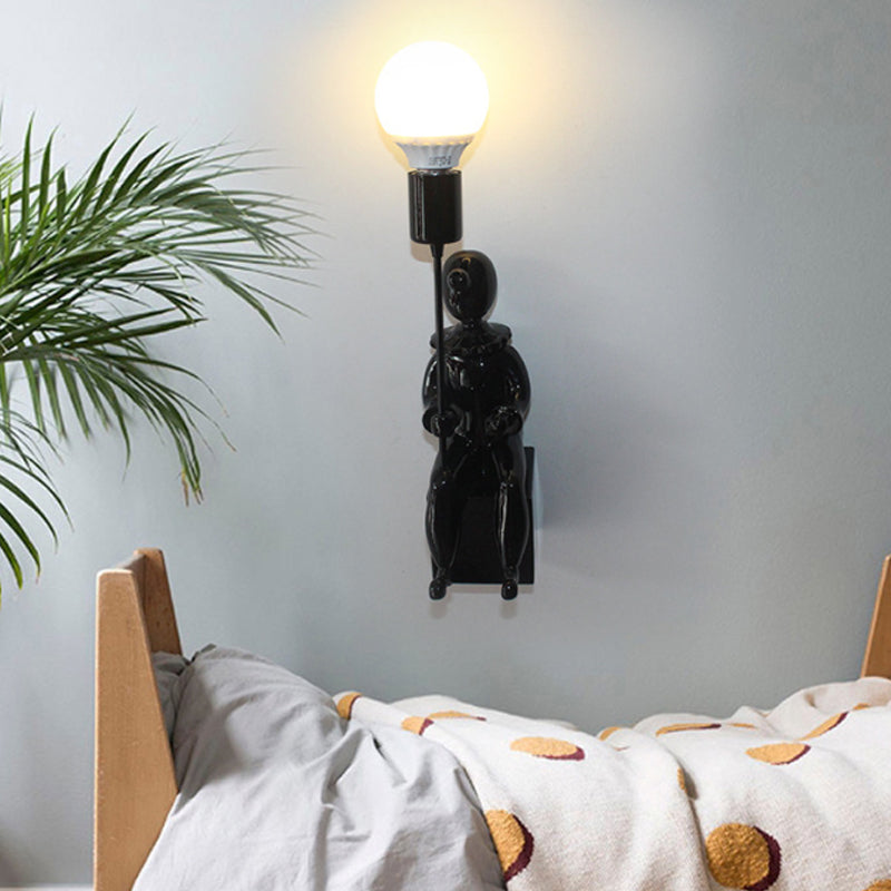 Contemporary Sitting Boy Wall Light Resin 1 Head Monochrome Wall Lamp for Bedroom Clearhalo 'Wall Lamps & Sconces' 'Wall Lights' Lighting' 193534