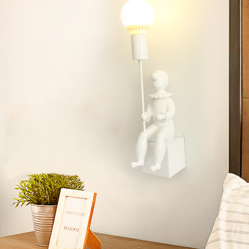 Contemporary Sitting Boy Wall Light Resin 1 Head Monochrome Wall Lamp for Bedroom White 1.0 Clearhalo 'Wall Lamps & Sconces' 'Wall Lights' Lighting' 193539