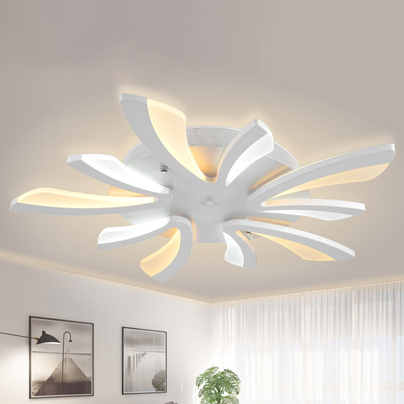 Coral Semi Flush Mount Ceiling Light Modernism Acrylic 3/5/12-Head White Flushmount in Warm/White Light 5 White Clearhalo 'Ceiling Lights' 'Close To Ceiling Lights' 'Close to ceiling' 'Semi-flushmount' Lighting' 1935431