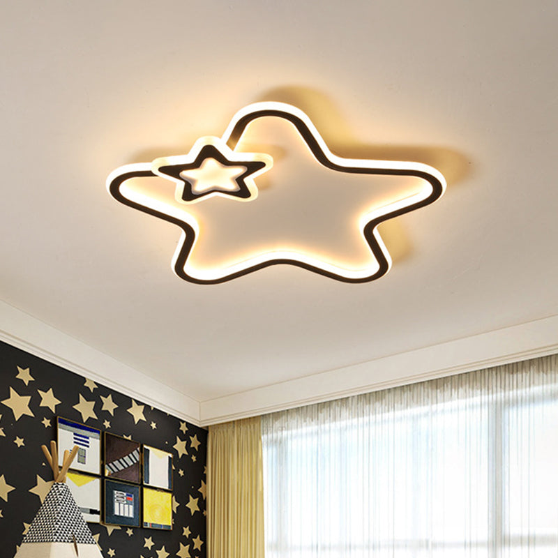 Star Flush Ceiling Light Cartoon Acrylic Black/Blue/Pink LED Flush Mounted Lamp in Warm/White Light for Kids Bedroom Black Clearhalo 'Ceiling Lights' 'Close To Ceiling Lights' 'Close to ceiling' 'Flush mount' Lighting' 1935468