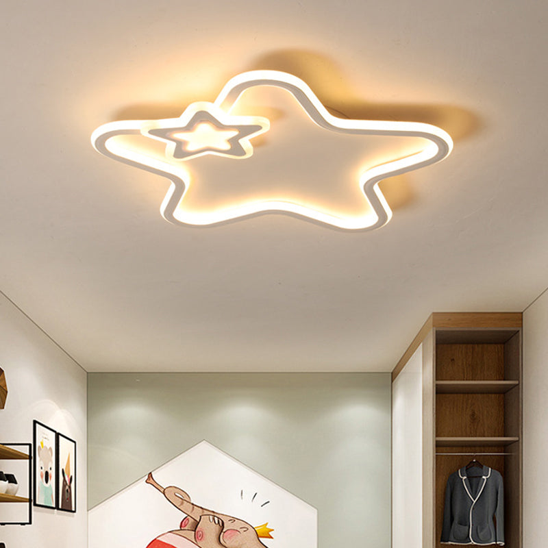 Star Flush Ceiling Light Cartoon Acrylic Black/Blue/Pink LED Flush Mounted Lamp in Warm/White Light for Kids Bedroom White Clearhalo 'Ceiling Lights' 'Close To Ceiling Lights' 'Close to ceiling' 'Flush mount' Lighting' 1935471