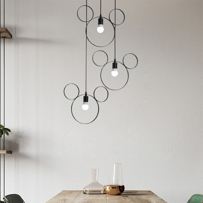 Wrought Iron Bear Pendant Light 3 Lights Modern Style Hanging Lamp in Black Clearhalo 'Ceiling Lights' 'Pendant Lights' 'Pendants' Lighting' 193555