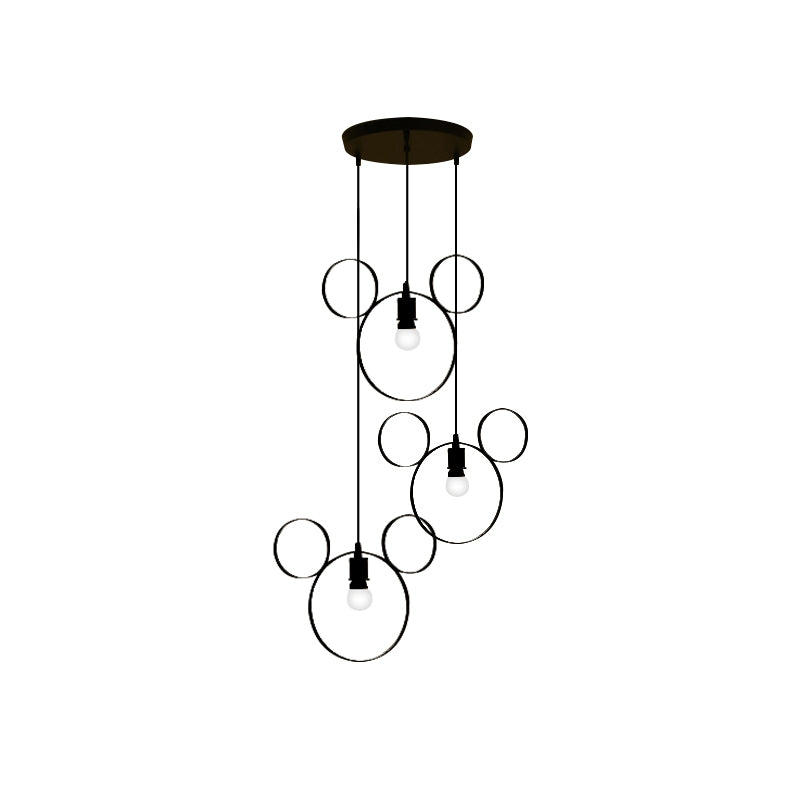 Wrought Iron Bear Pendant Light 3 Lights Modern Style Hanging Lamp in Black Clearhalo 'Ceiling Lights' 'Pendant Lights' 'Pendants' Lighting' 193557