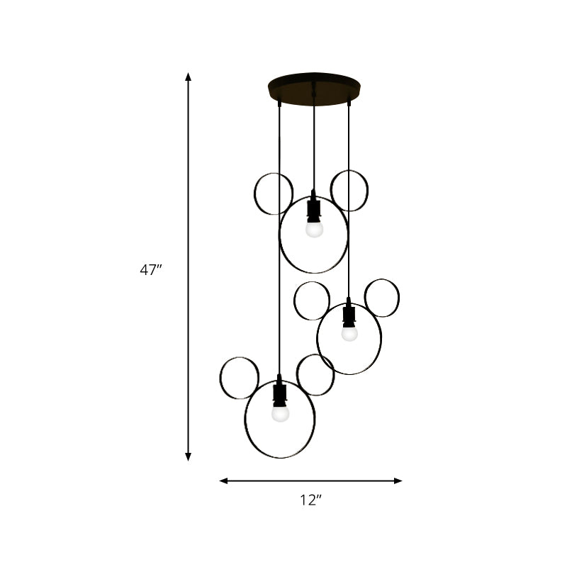 Wrought Iron Bear Pendant Light 3 Lights Modern Style Hanging Lamp in Black Clearhalo 'Ceiling Lights' 'Pendant Lights' 'Pendants' Lighting' 193558