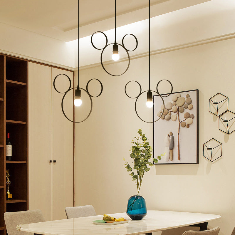 Wrought Iron Bear Pendant Light 3 Lights Modern Style Hanging Lamp in Black Black Linear Clearhalo 'Ceiling Lights' 'Pendant Lights' 'Pendants' Lighting' 193559_f7e134f7-6439-459a-8874-f0eb6ecb4b78