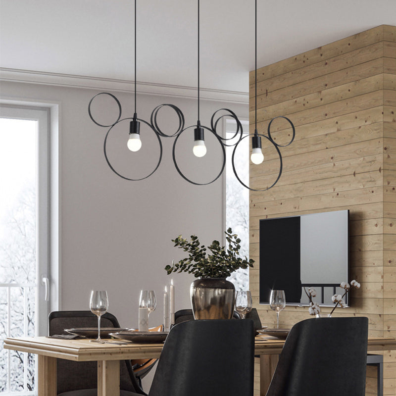 Wrought Iron Bear Pendant Light 3 Lights Modern Style Hanging Lamp in Black Clearhalo 'Ceiling Lights' 'Pendant Lights' 'Pendants' Lighting' 193560