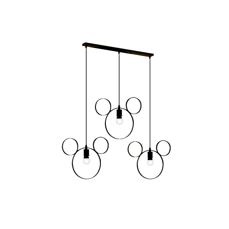 Wrought Iron Bear Pendant Light 3 Lights Modern Style Hanging Lamp in Black Clearhalo 'Ceiling Lights' 'Pendant Lights' 'Pendants' Lighting' 193561