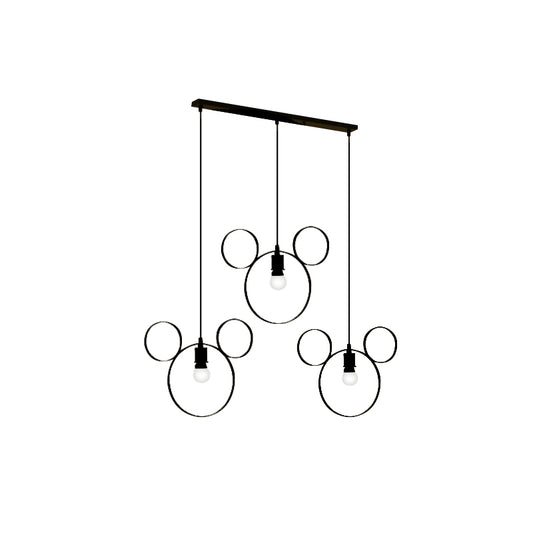 Wrought Iron Bear Pendant Light 3 Lights Modern Style Hanging Lamp in Black Clearhalo 'Ceiling Lights' 'Pendant Lights' 'Pendants' Lighting' 193561